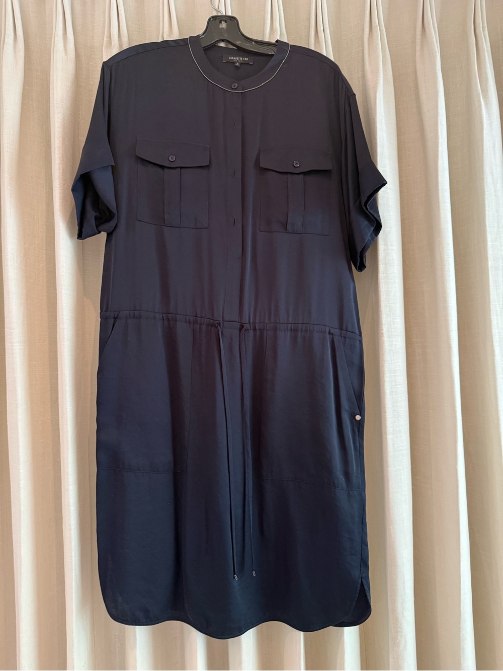 Lafayette 148 New York Navy Blouse with Gold Trim